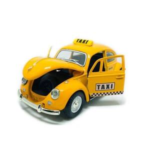 Carrinho Miniatura De Metal Taxi Fusca Antigo Amarelo 13cm