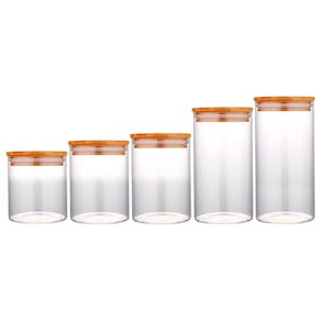 Conjunto Potes Herméticos Tampa Bambu Slim Alimentos