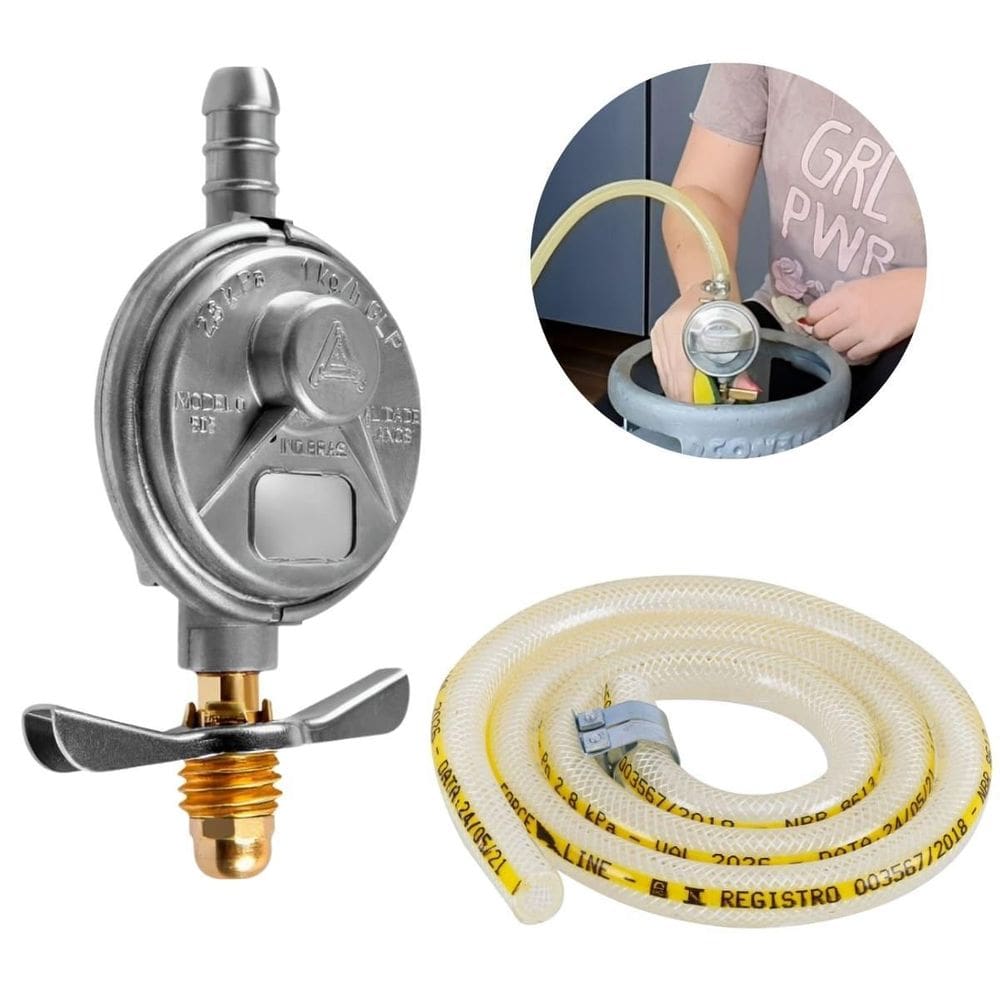 Regulador Registro De Gás De Cozinha + Mangueira 80Cm