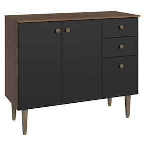 Balcão Gabinete 3 Portas 1 Gaveta Rustic/Preto Gourmet Madesa