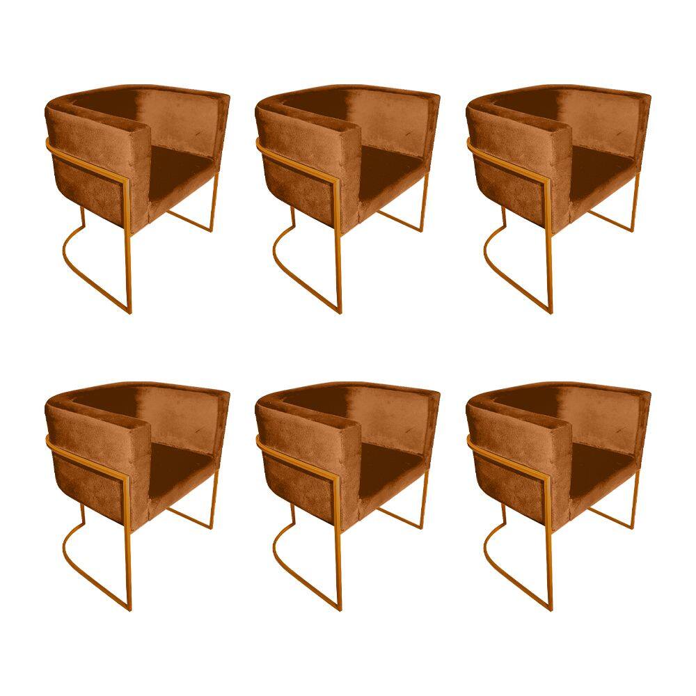 Kit 6 Cadeiras de Jantar Premium Base de Ferro Cobre Veludo Terracota