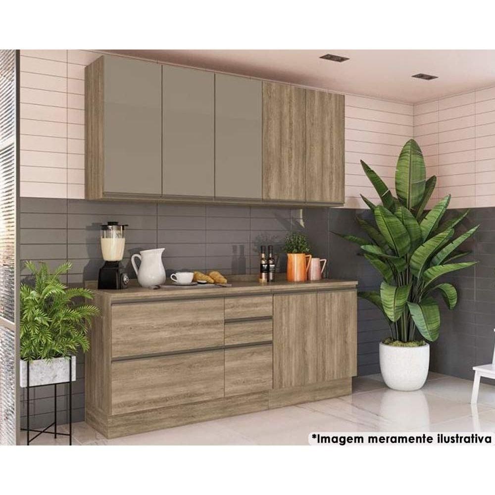 Cozinha Modulada Kappesberg Maxxi 6 Peças (2 Armários + 2 Balcões + 2 Complementos) CPT54 Nogal-Kappesberg