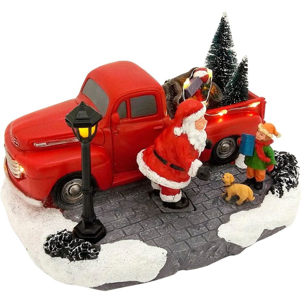Estátua Natalina Musical Iluminada Papai Noel Camionete 20cm