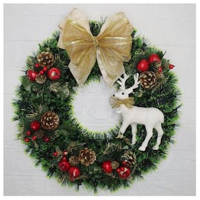 Guirlanda Natalina Enfeite De Porta Natal Com Rena 45cm