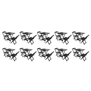 Kit 10 Jogos de Mesa Dobravel com 2 Cadeiras de Madeira 70x70 Ideal para Bar e Restaurante - Tabaco