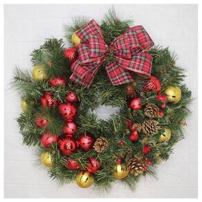 Guirlanda Natalina Enfeite De Porta Natal Laço Xadrez 50cm