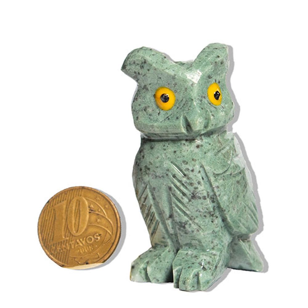 Coruja Verde Esculpida em Dolomita Pedra para Decoração