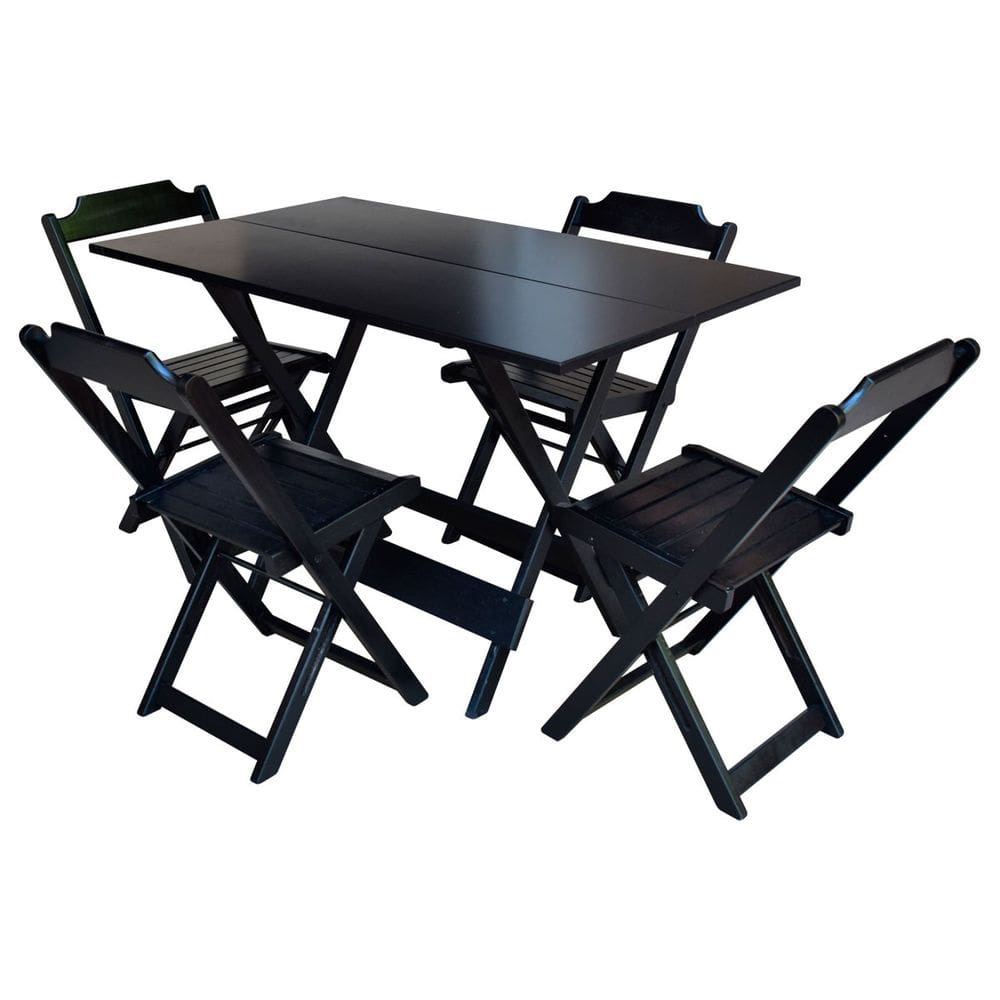 Conjunto de Mesa com 4 Cadeiras de Madeira Dobravel 120x70 Preto