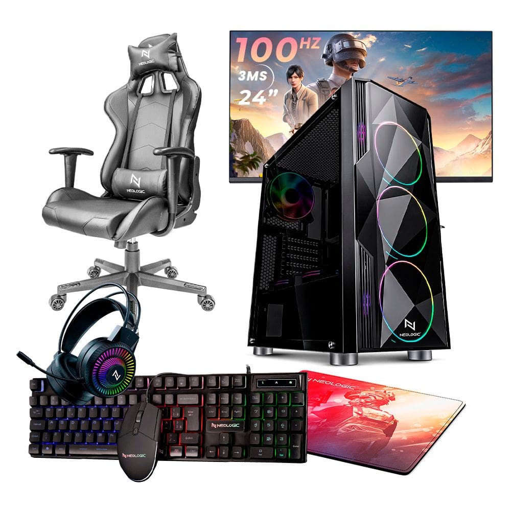 PC GAMER COMPLETO RYZEN 5 5600GT, 16GB 3200MHZ (RADEON VEGA 7), SSD 480GB M.2, 500W 80 PLUS, MONITOR 24" 100HZ, CADEIRA - NLI87587
