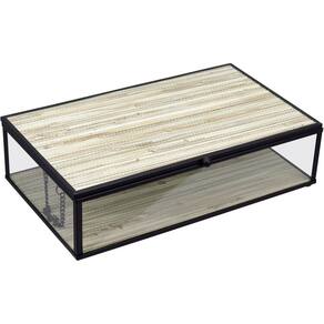 PORTA JOIAS DECORATIVO ENFEITE ORGANIZADOR HOME&CO VIDRO 6x14x24cm BEGE