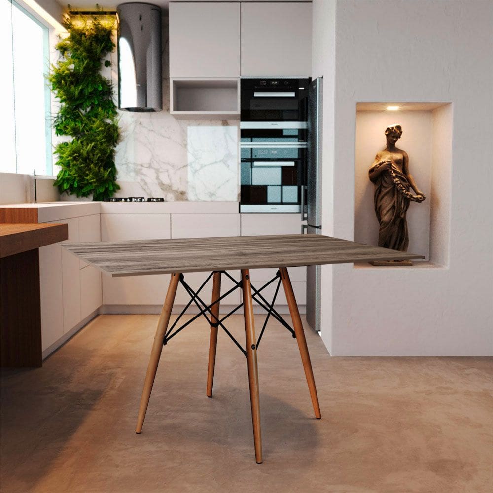 Mesa De Jantar Eiffel Retangular Tampo De Madeira 120x75cm Preto