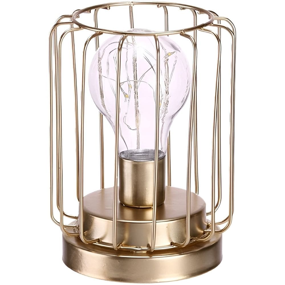 Abajur De Mesa Geométrico Retrô Lâmpada LED Metal Dourado