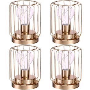 Kit 4 Abajur De Mesa Geométrico Metal Dourado Lâmpada LED