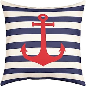 Capa Almofada Vermelha Âncora Navegação Marítima 50X50cm