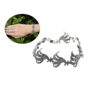 Pulseira Delicada Elegante Prata Folhas Marcassitas J24494