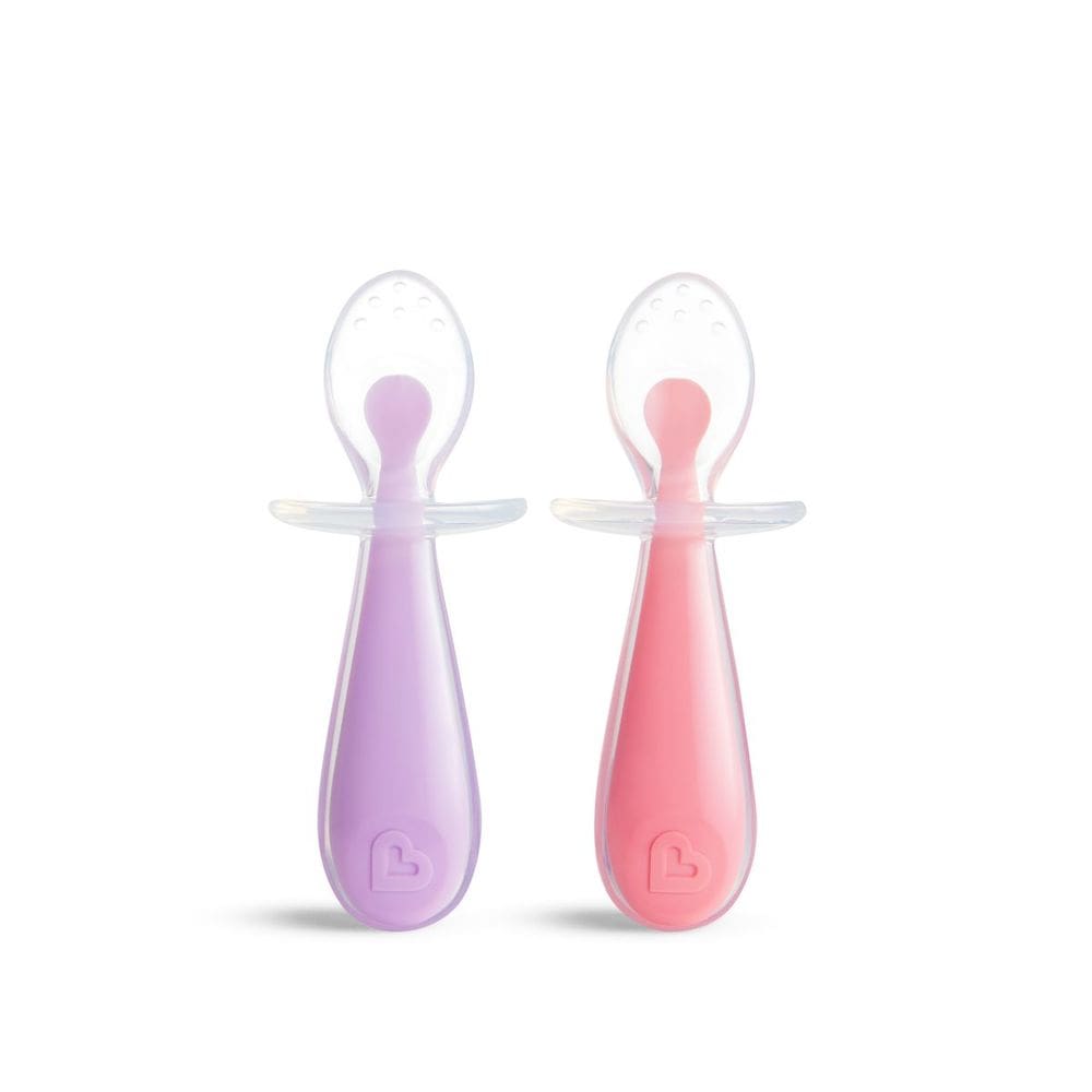 Kit 2 Colheres de Silicone Infantil c/ Escudo de Proteção Rosa Munchkin Flexível e Macio
