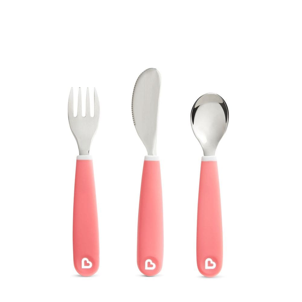 Kit Talher Garfo/Colher/Faca Rosa Infantil Munchkin de Alta Qualidade e Prático