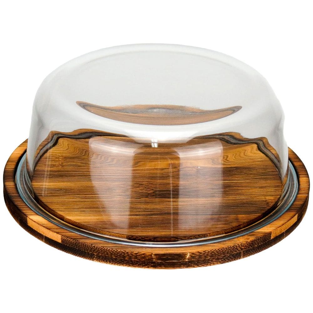 QUEIJEIRA REDONDA HOME&CO COM TAMPA DE VIDRO MADEIRA 8x21x21cm NATURAL