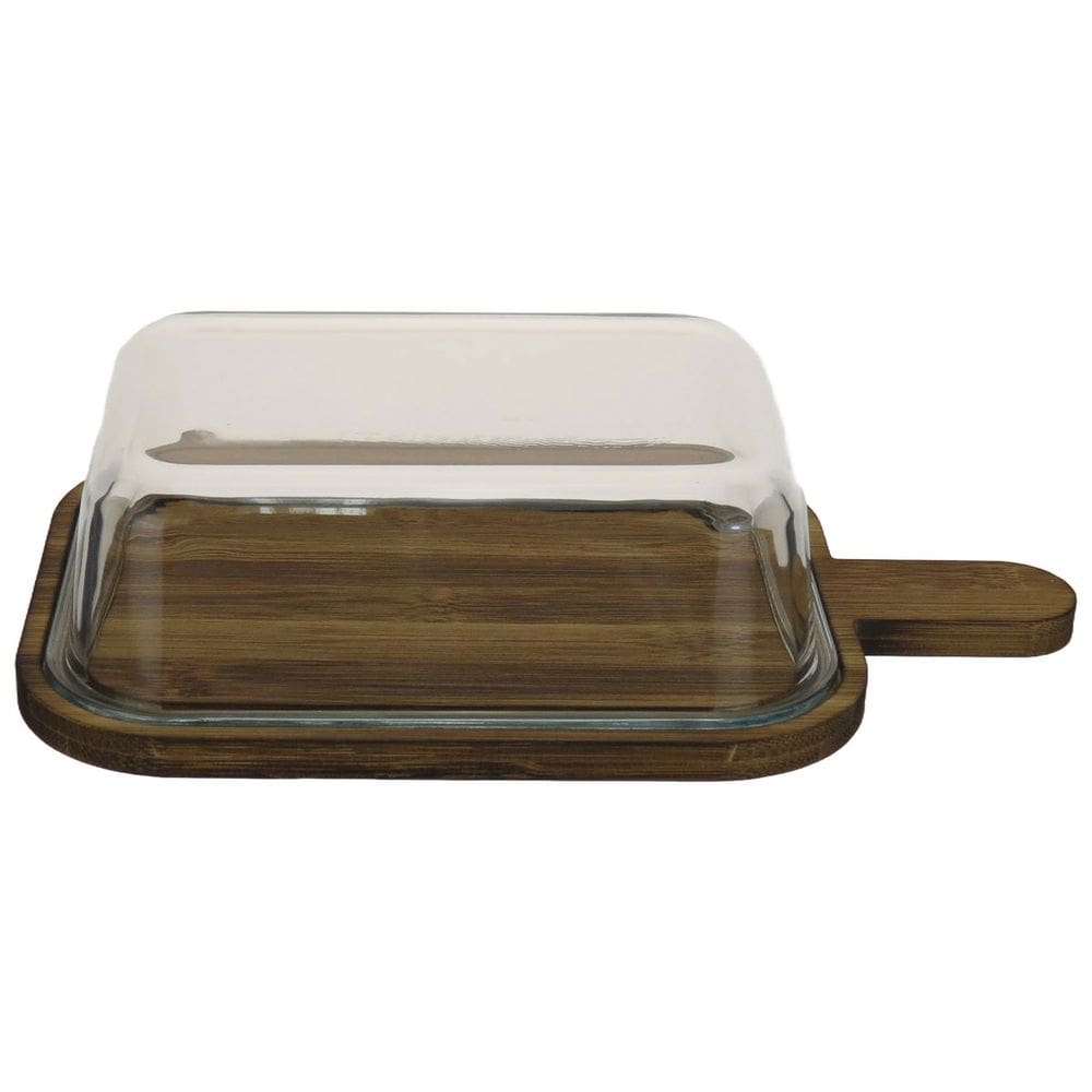 QUEIJEIRA RETANGULAR HOME&CO COM TAMPA DE VIDRO MADEIRA 7x31x18cm NATURAL