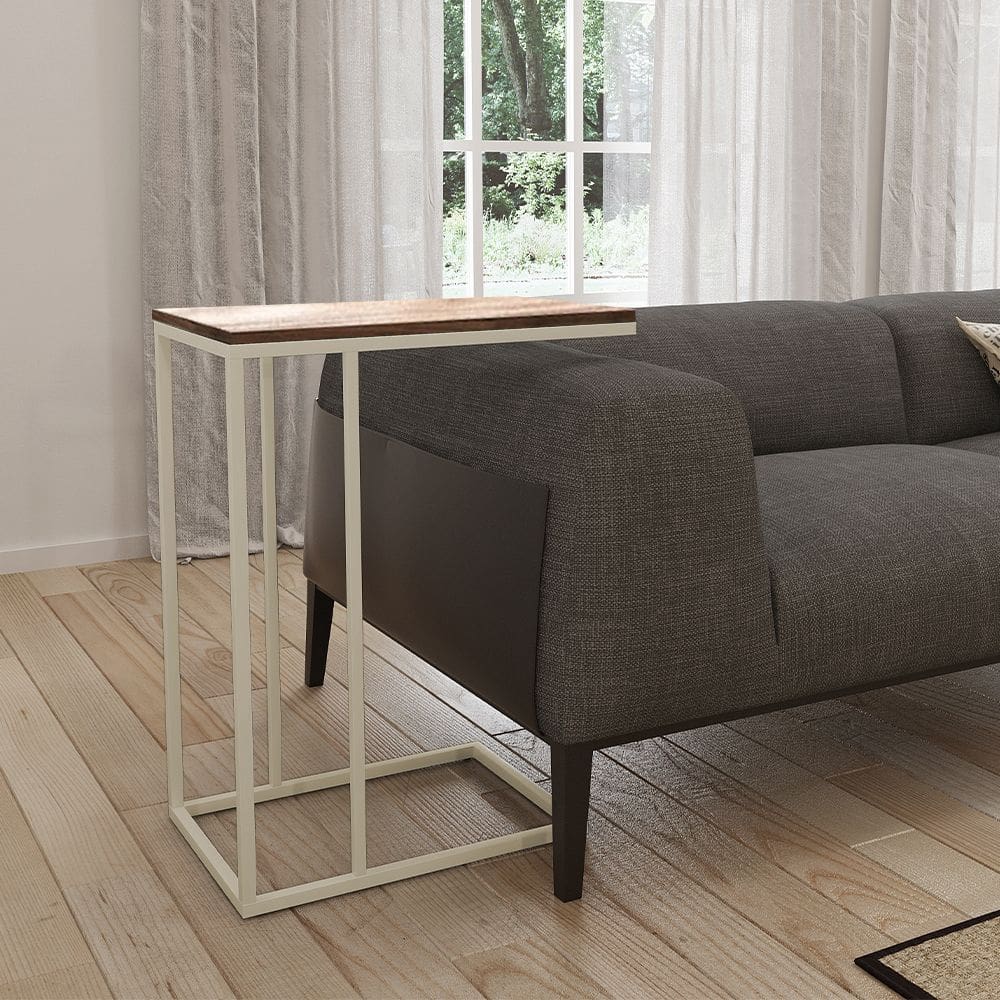 Mesa Lateral Industrial Elena Tampo Amendoa Base Ferro Off White