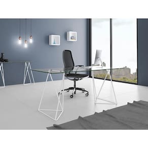 Escrivaninha de Vidro Bela Vista Cavalete Base Ferro Branco