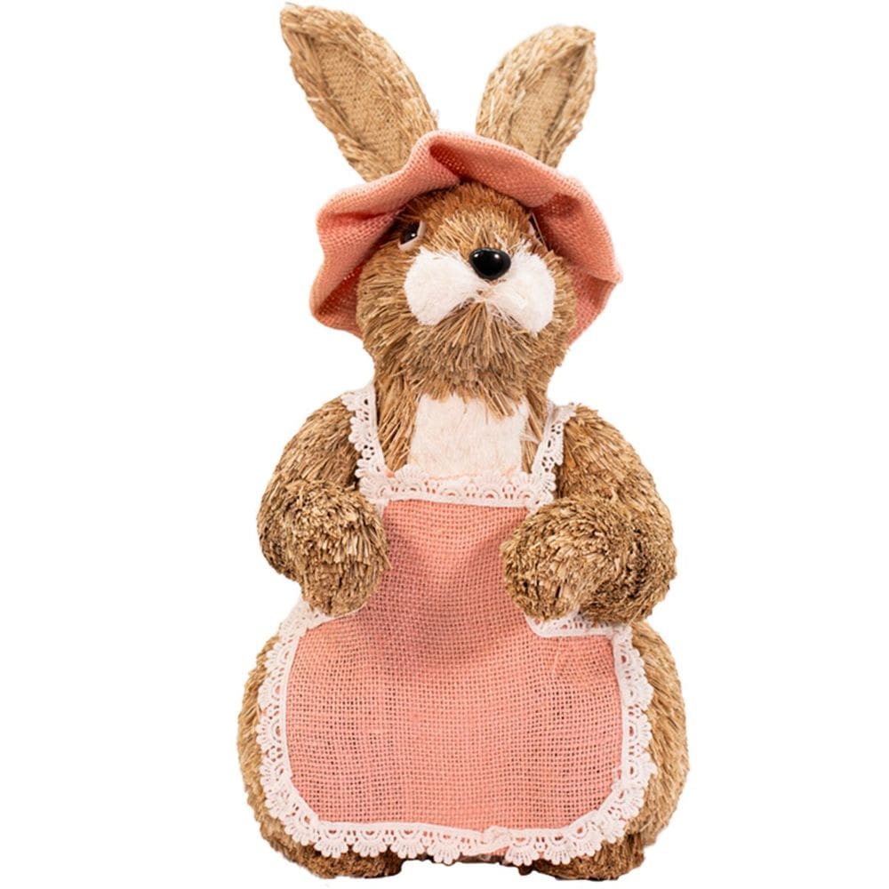 Coelhinho Enfeite de Páscoa Rosa Em Palha Artesanal 31cm