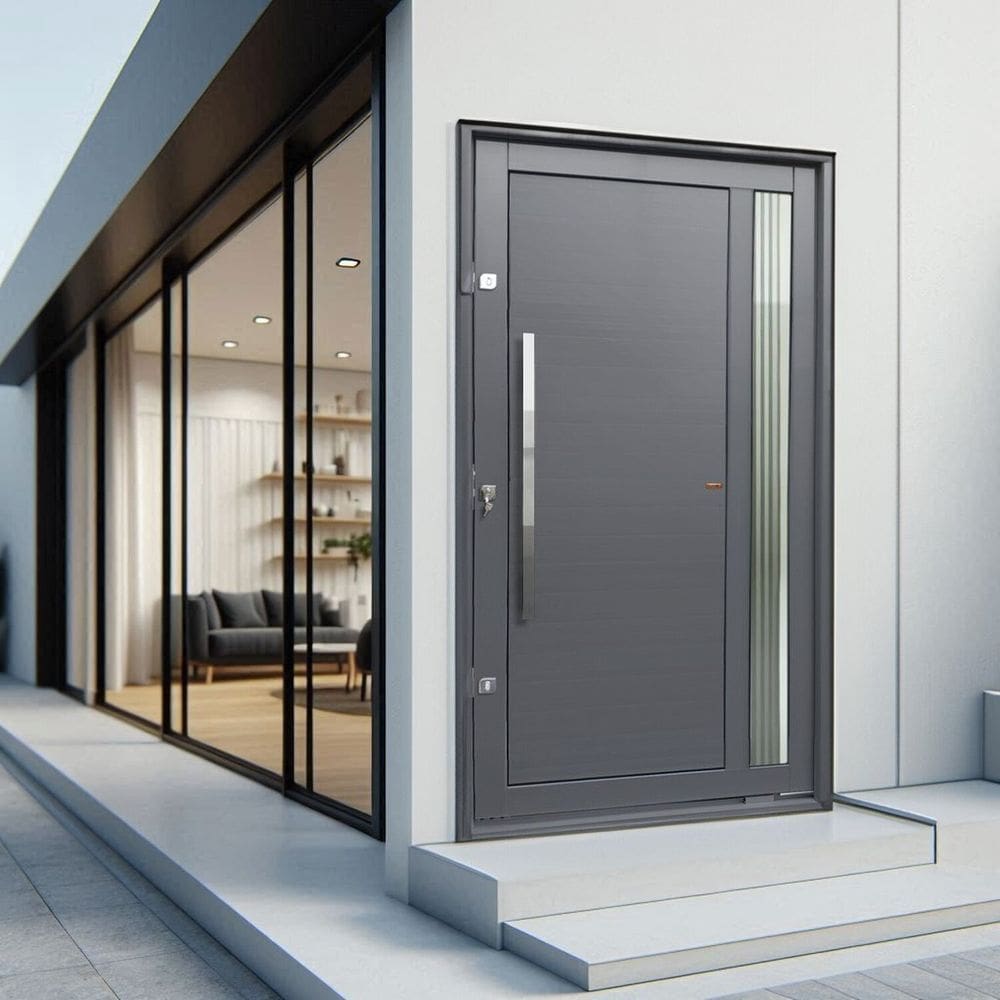 Porta Pivotante Lambril Visione com Puxador Lado Esquerdo Elite 240cmx130cm Cinza