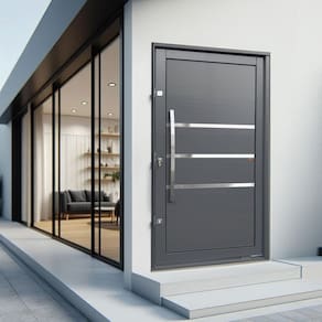 Porta Pivotante Lambril Evolution com Puxador Lado Direito Elite 216x130 Cinza