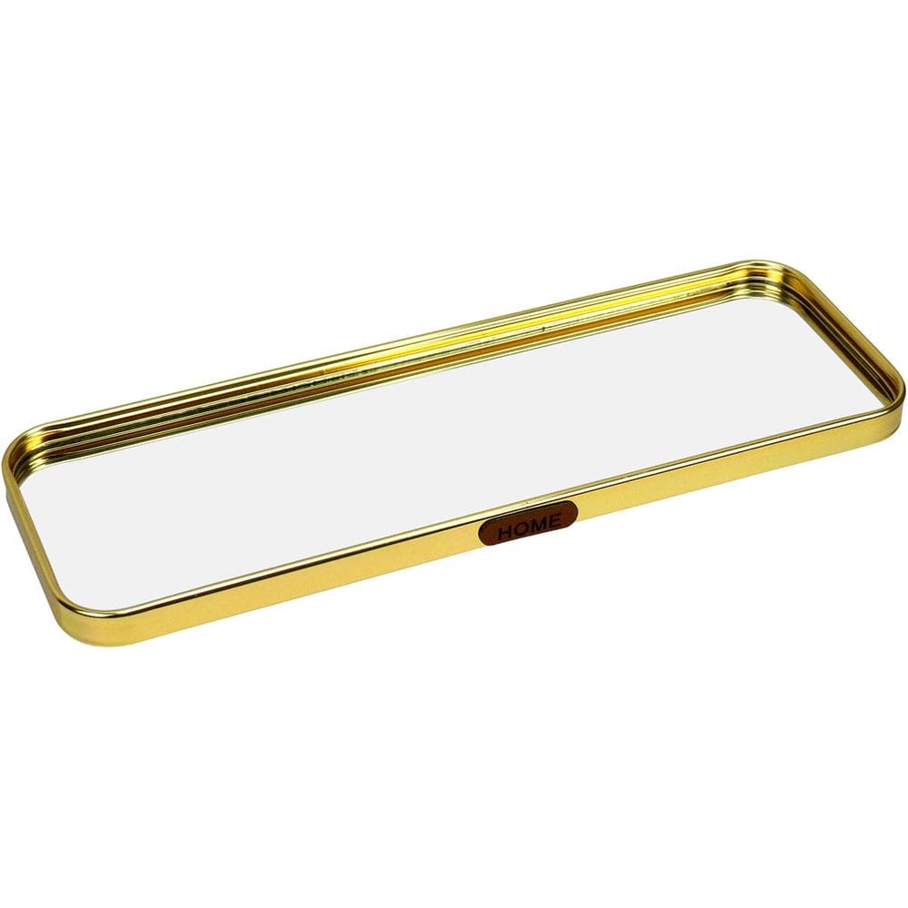 BANDEJA DECORATIVA PARA SERVIR LAVABO RETANGULAR HOME&CO COM ESPELHO METAL 1x35x10cm DOURADO
