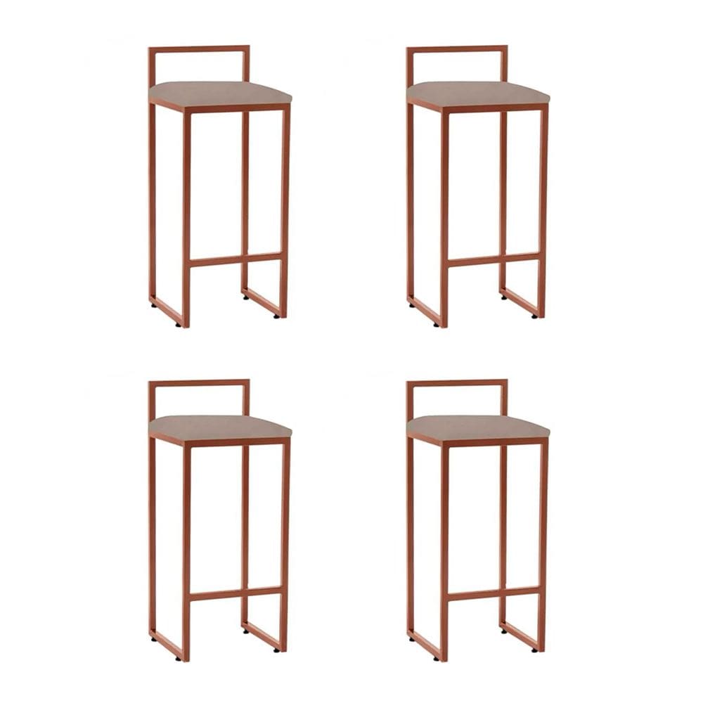 Kit 4 Banquetas Altas Industriais em Aço Dori Cobre Assento Suede Bege