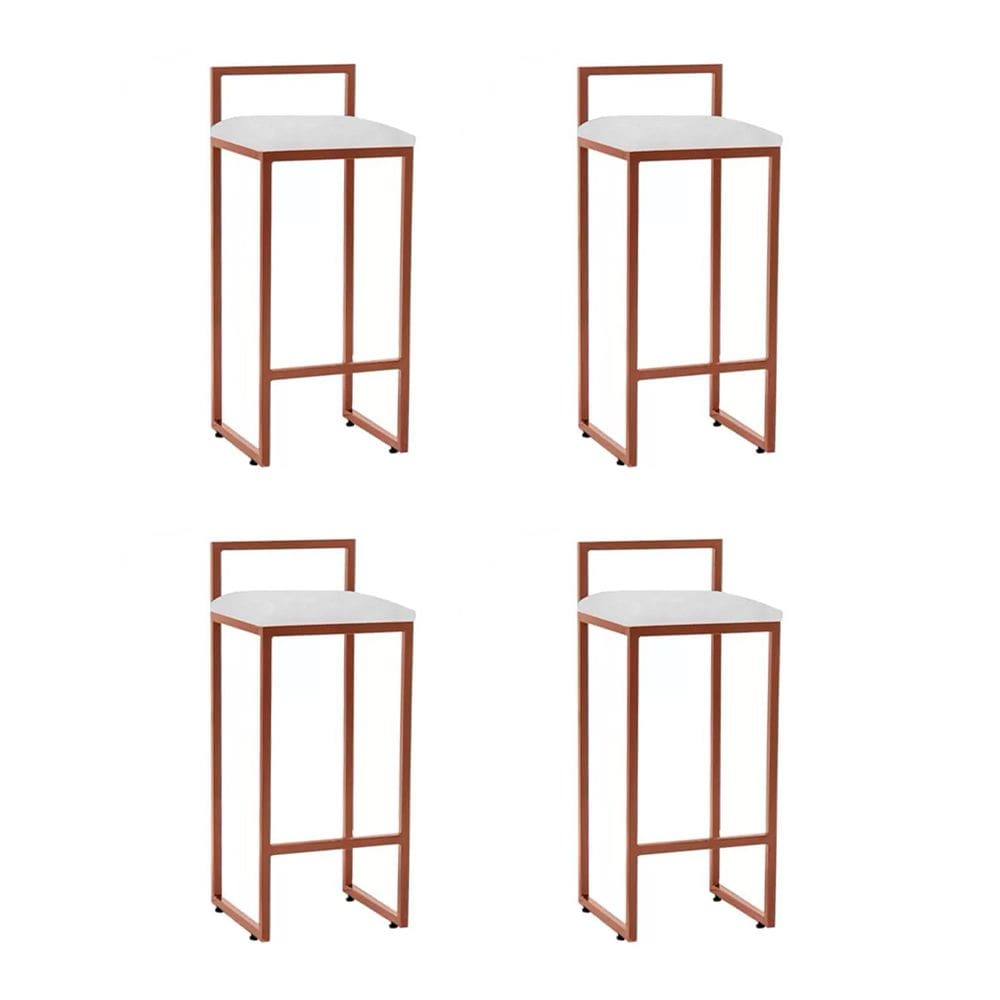Kit 4 Banquetas Altas Industriais em Aço Dori Cobre Assento Suede Branco