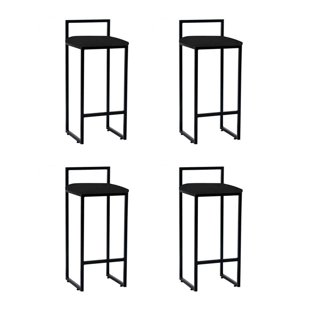 Kit 4 Banquetas Altas Industriais em Aço Dori Preto Assento Suede Preto