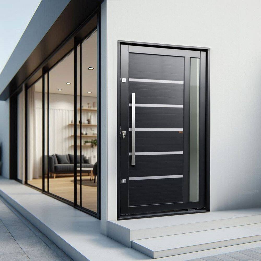Porta Pivotante Lambril Miraggio com Puxador Lado Direito Elite 240x120 Preto