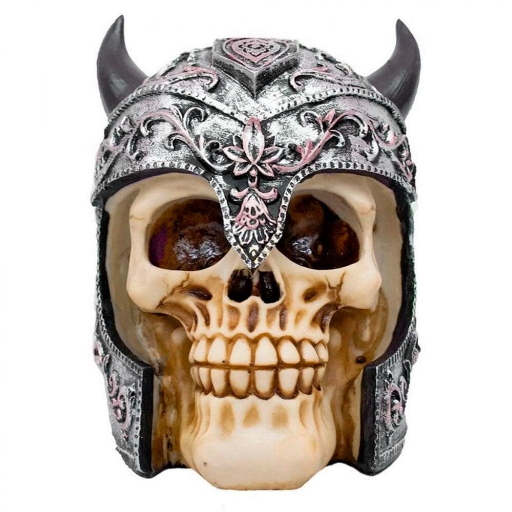 Enfeite Caveira Capacete Chifres Viking Crânio Resina