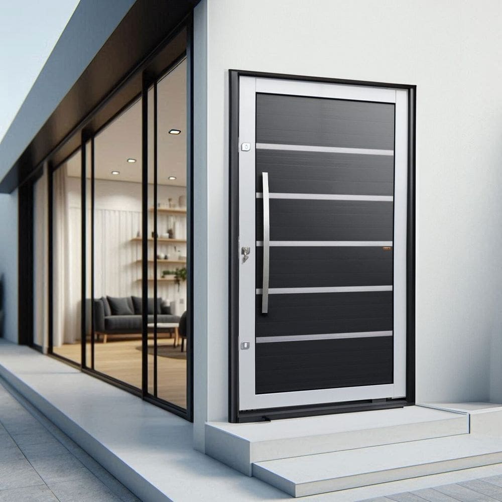 Porta Pivotante Lambril Premium com Puxador Lado Direito Elite 240x120 Mix Preto