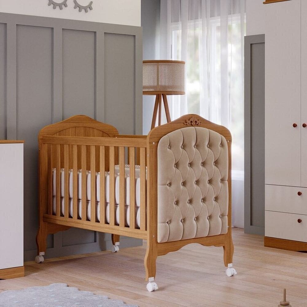 Quarto de Bebê 2 Peças com Berço e Capitonê Espresso Móveis Marrom/Branco