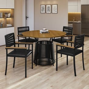 Conjunto Sala de Jantar 04 Cadeiras Barcelona com Braço Mesa Redonda 120cm Tampo Mdf Roma Preto