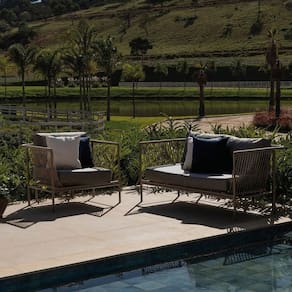 Conjunto Jardim e Varanda 1 Sofá 1 Poltrona 90cm Cabecasa madeiramadeira Champanhe/Cinza Mesclado