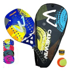 Raquete Beach Tennis 100% Fibra Carbono 3K Azul Amarelo