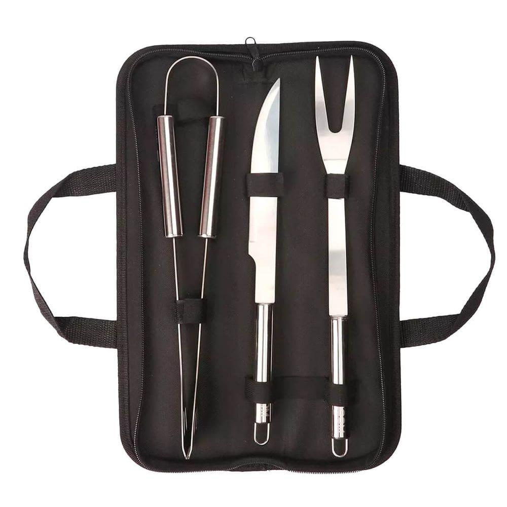 Jogo para Churrasco Kit 3 Peças Aço Inox com Bolsa