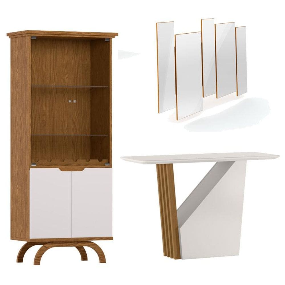 Cristaleira Vicenza com Aparador Buffet Veneza e Espelho Isadora Ype Off White - New Ceval