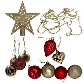 Kit Enfeites Natal Bolas Estrela Dourado E Vermelho Completo