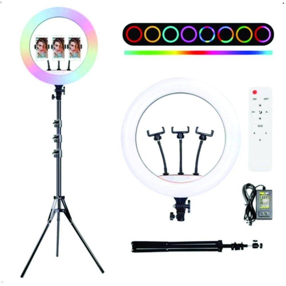 Ring Light 22 `` 56Cm Iluminador Rgb Profissional Tripé 2M