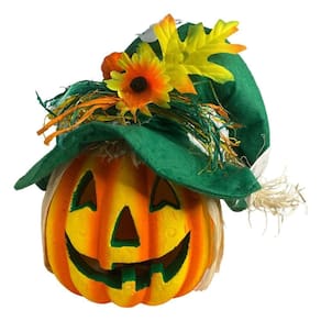 Abóbora Espantalho De Chapéu Com Luz E Som Halloween