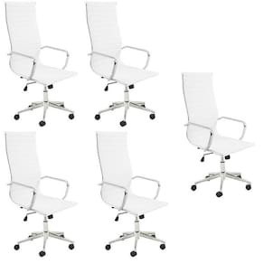 Conjunto com 5 Cadeiras de Escritório Presidente Giratória Office Sevilha Alta Branco
