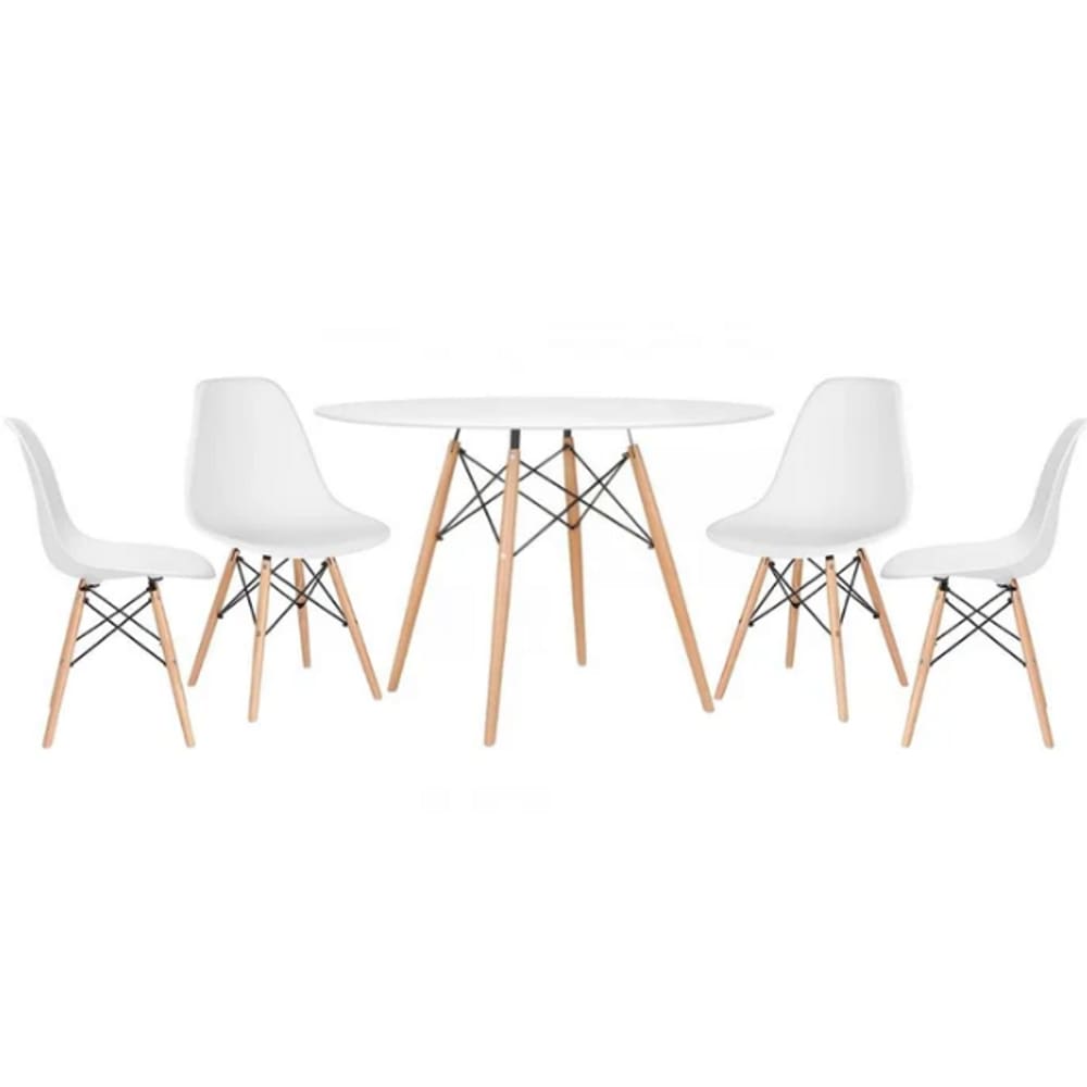 Conjunto de Mesa Redonda Eames 120cm Branco + 4 Cadeiras Eiffel Dsw Branco