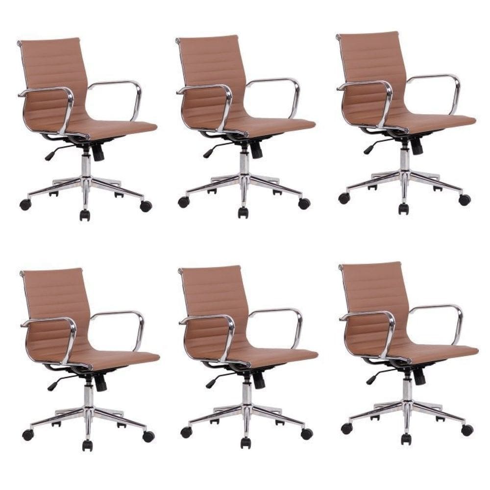 Conjunto 6 Cadeiras de Escritório Presidente Giratória Sevilha Baixa Rivatti Marrom Escuro
