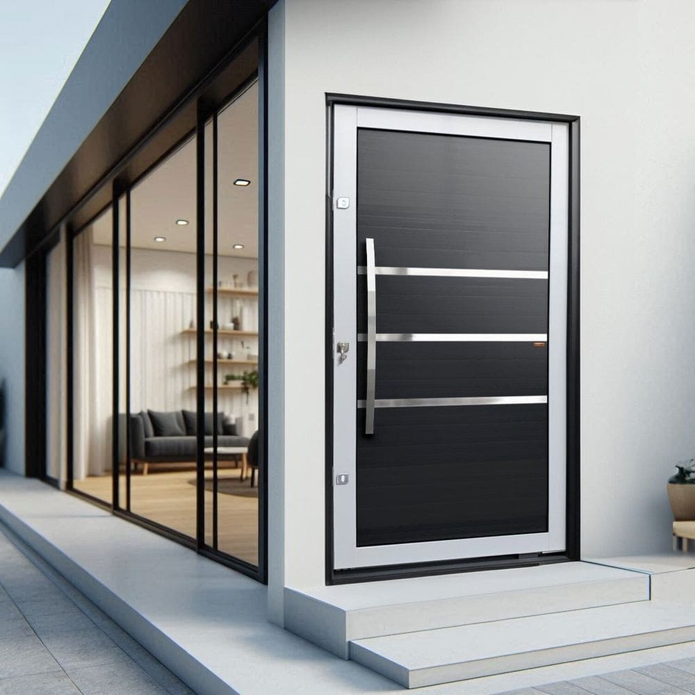Porta Pivotante Lambril Evolution com Puxador Lado Direito Elite 216x120 Mix Preto