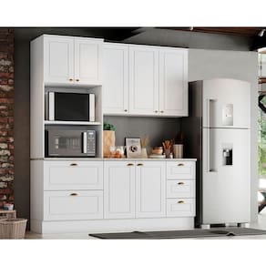Cozinha Completa Americana (1 Aéreo, 1 Balcão, 1 Paneleiro, 1 Complemento) 4 Peças Branco - Henn