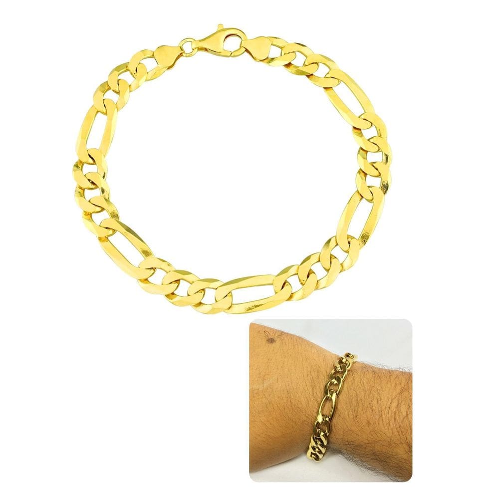 Pulseira Masculina Fígaro Grossa 10Mm Dourado 3X1 Aço Inox
